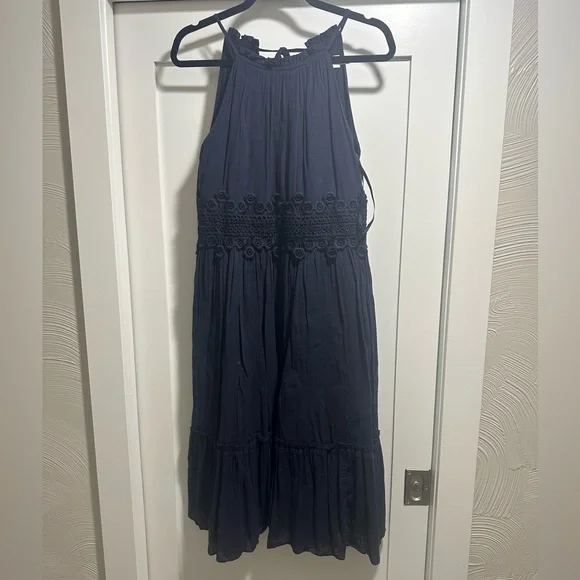 Eliza J | Dresses | Eliza J Midnight Blue Halter Dress With Lace Accents |  Poshmark